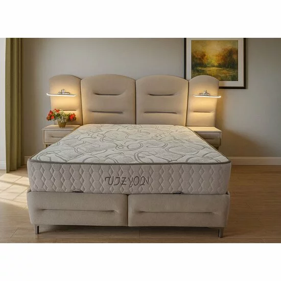 Set pat+Saltea Gratis tapițat Vizyon XXL  200x200 cm crem cu somieră rabatabilă, ladă depozitare picture - 7