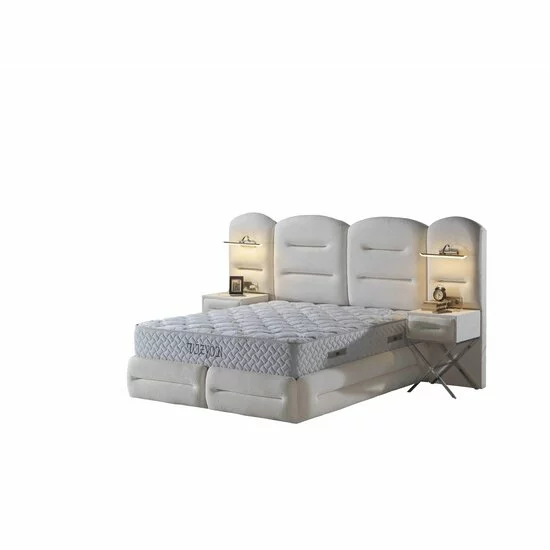 Set pat+Saltea Gratis tapițat Vizyon XXL  200x200 cm crem cu somieră rabatabilă, ladă depozitare picture - 3