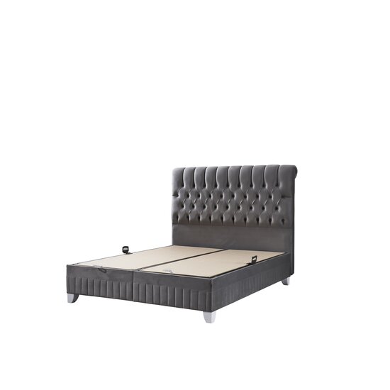 Set Pat + Saltea Lexus, ladă depozitare, topper integrat, structură metal + lemn + PAL, tapițerie stofă premium, 160x200 cm, Gri picture - 3