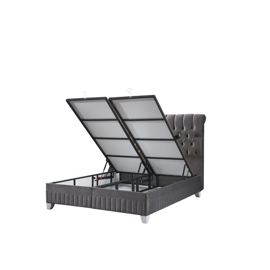 Set Pat + Saltea Lexus, ladă depozitare, topper integrat, structură metal + lemn + PAL, tapițerie stofă premium, 160x200 cm, Gri picture - 4