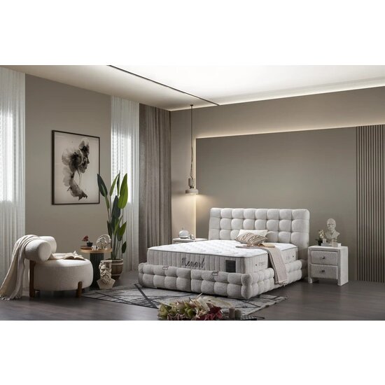 Set Pat + Saltea Monart Cu Ladă Depozitare, Stofă Premium, 160x200 cm, Crem picture - 5