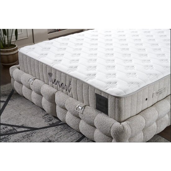 Set Pat + Saltea Monart Cu Ladă Depozitare, Stofă Premium, 160x200 cm, Crem picture - 3