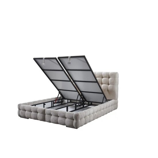 Set Pat + Saltea Monart Cu Ladă Depozitare, Stofă Premium, 160x200 cm, Crem picture - 2