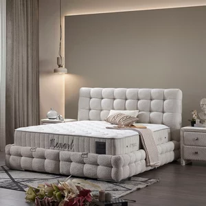Pat + Saltea gratis Monart, crem - 160x200 cm, cu ladă depozitare, stofă Premium