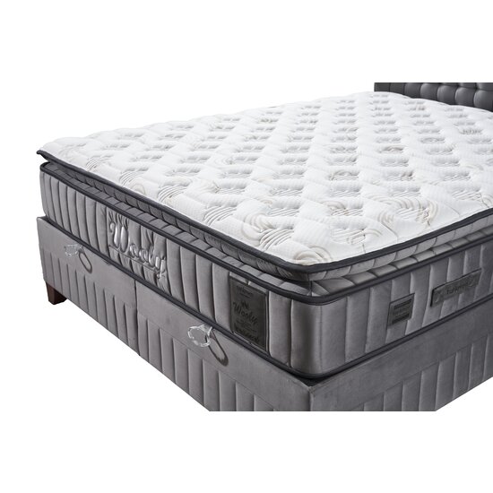 Set Pat + Saltea Wooly, ladă depozitare, design modern, topper inclus, structură metal + lemn + PAL, tapițerie stofă premium, 160x200 cm, Gri picture - 3