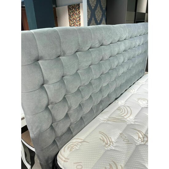 Set Pat + Saltea Wooly, ladă depozitare, design modern, topper inclus, structură metal + lemn + PAL, tapițerie stofă premium, 160x200 cm, Gri picture - 11