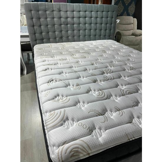 Set Pat + Saltea Wooly, ladă depozitare, design modern, topper inclus, structură metal + lemn + PAL, tapițerie stofă premium, 160x200 cm, Gri picture - 10