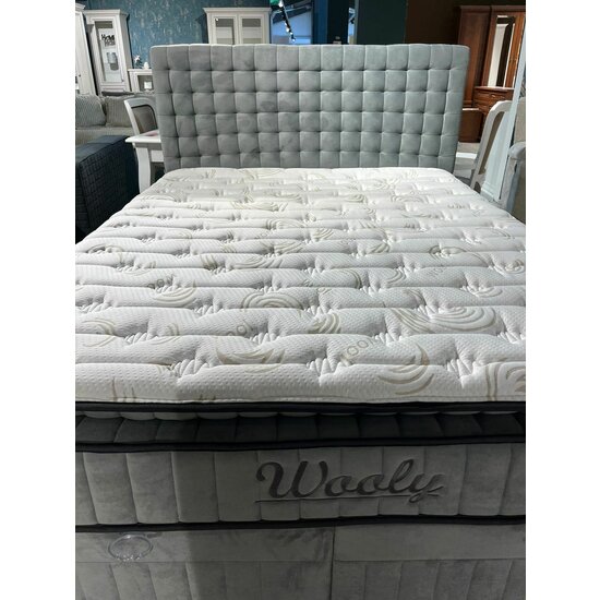 Set Pat + Saltea Wooly, ladă depozitare, design modern, topper inclus, structură metal + lemn + PAL, tapițerie stofă premium, 160x200 cm, Gri picture - 9