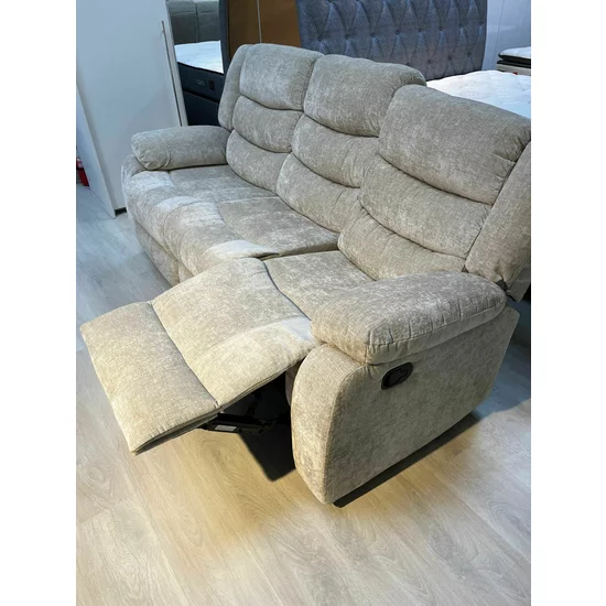 Set recliner Relax 3+1+1, canapea și două fotolii cu funcție de relaxare, tapițerie catifelată, bej picture - 8