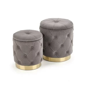 Set Tabureți Polly, Tapițerie Catifelată, 40x44 cm, Gri