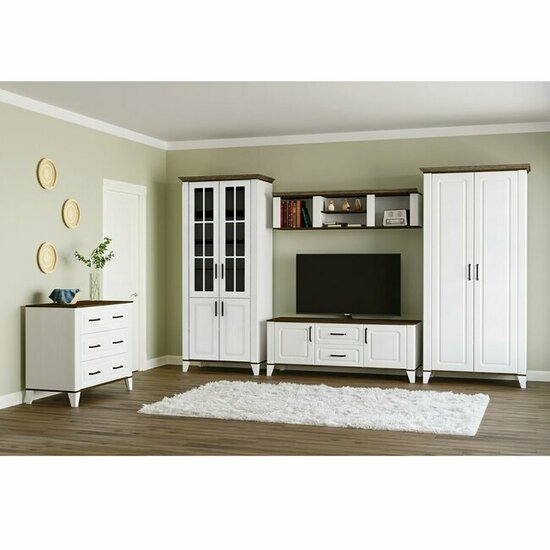 Dulap Skandi 2D, design modern, 2 uși, balamale soft-close, structură MDF + PAL, finisaj texturat, 220x53x100 cm, Alb / Stejar Burbon picture - 2