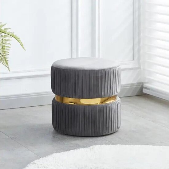 Taburet Bijou, tapițerie catifelată premium, bază metalică aurie, 41x45 cm, bej/auriu picture - 2