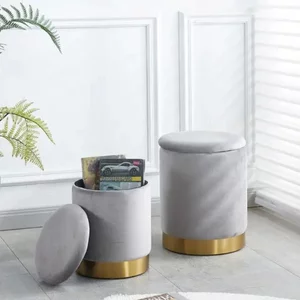 Taburet Elmo, taburet cu spațiu de depozitare integrat, tapițerie moale și cadru rezistent, 35x43 cm, gri