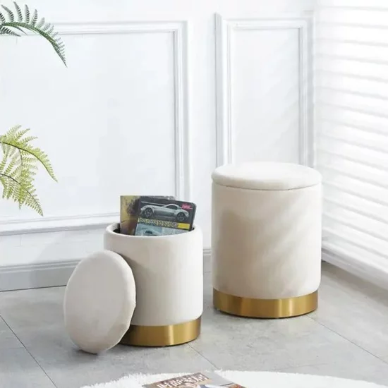 Taburet Elmo, taburet cu spațiu de depozitare integrat, tapițerie moale și cadru rezistent, 35x43 cm, gri picture - 2