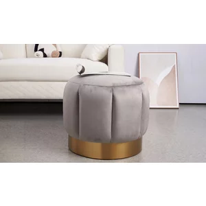 Taburet Pufa, design modern cu bază aurie, tapițerie catifelată, 50x50x46 cm, gri