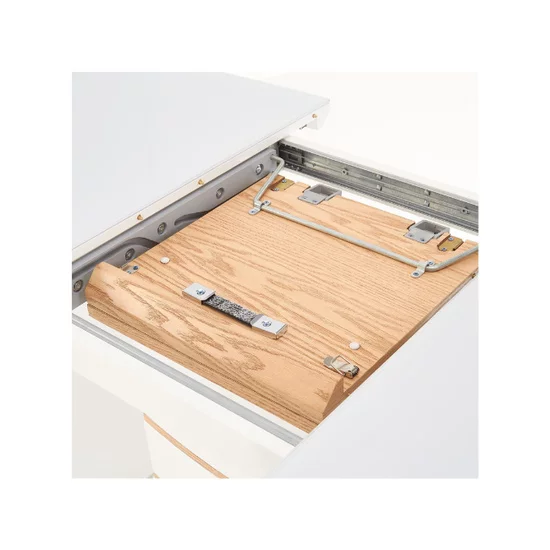 Masă Toronto extensibilă, MDF lucios, furnir natural și sticlă, 140-180x80x76 cm, alb/stejar auriu picture - 5