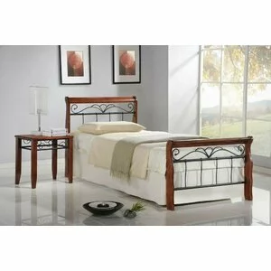 Pat Veronica, cadru solid, lemn masiv și oțel vopsit, 90x200 cm, cireș/negru