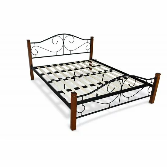 Pat Violetta, structură robustă, lemn masiv și oțel vopsit, 140x200 cm, cireș/negru picture - 2