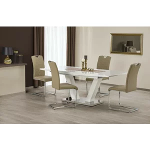 Masă Vision extensibilă, MDF lucios + oțel inoxidabil, 160-200x90x76 cm, alb