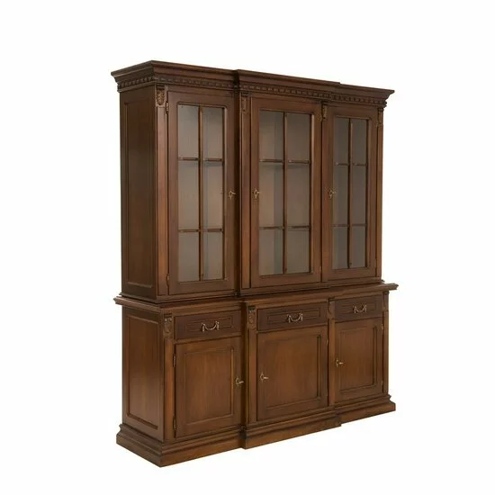 Bufet Vitrină 3 Uși Diana, fronturi cu sticlă, masiv fag + panel + MDF furniruit nuc, 188x58x140 h cm, finisaj la alegere picture - 2