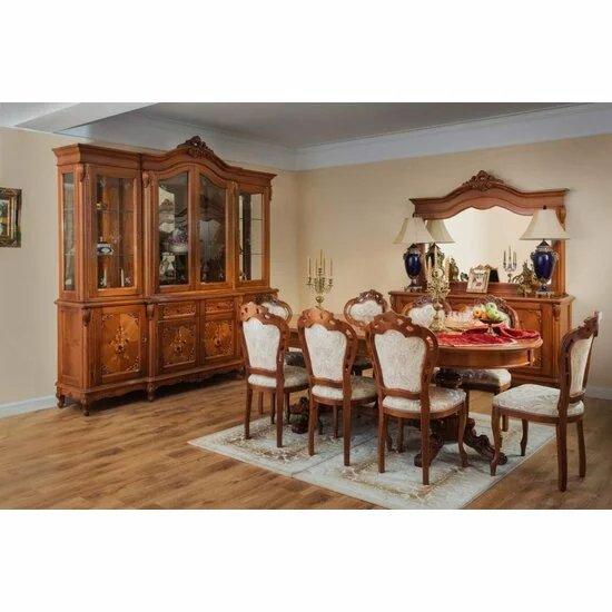 Vitrină 4 uși Principesa, detalii ornamentale sculptate, lemn masiv paltin + MDF furniruit, 224x44x158 cm, nuc picture - 3