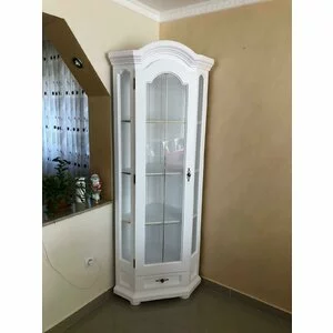 Vitrină Leden 3, geamuri elegante, rafturi multiple, PAL melaminat, 80/47/210 cm, alb cretă