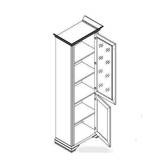 Vitrină White 1D1W, design clasic cu cornisa sculptată, MDF frezat și PAL melaminat, balamale Hafele și mânere metalice, 76x43x221 cm, frasin alb/pin argintiu picture - 3