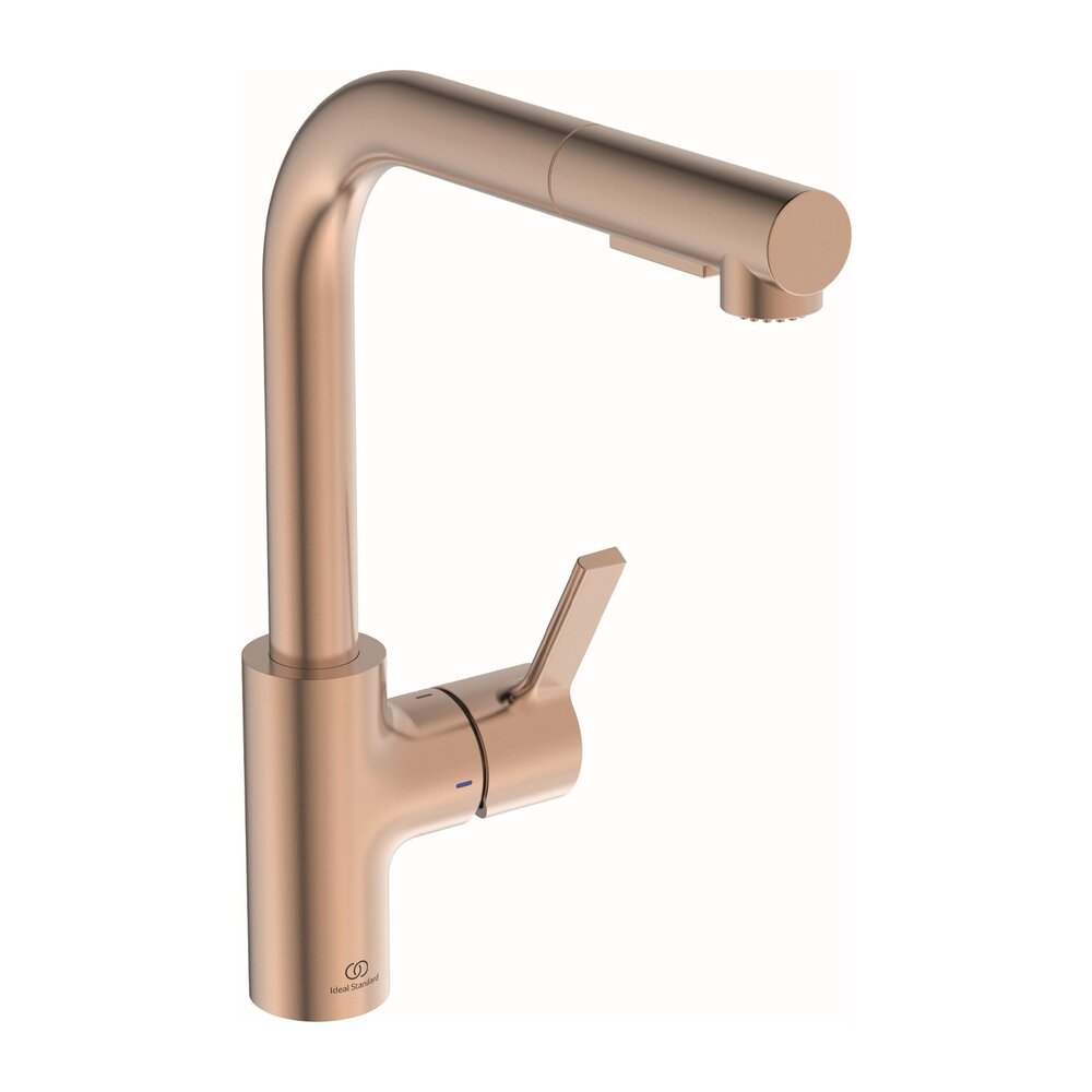 Baterie bucatarie cu dus extactibil Ideal Standard Gusto 295 cupru Sunset Rose 2 tipuri de jet 295