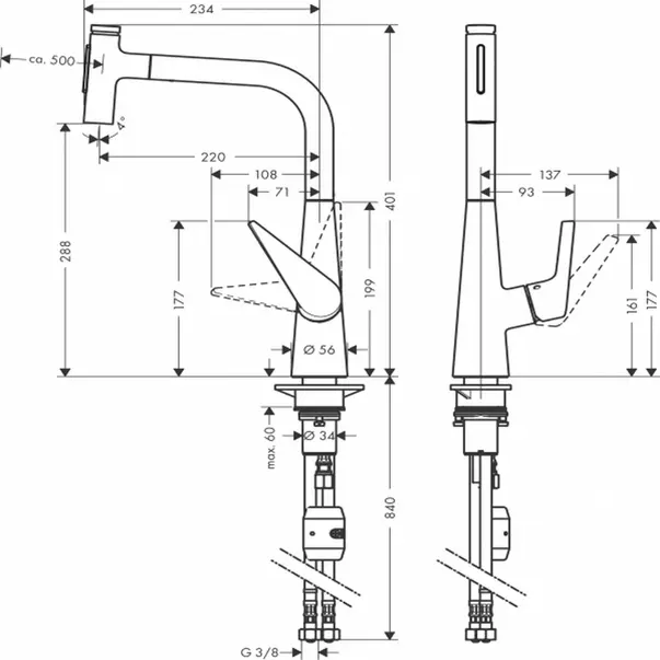 Baterie bucatarie cu dus extractibil crom periat Hansgrohe Talis M51 300 cu 2 jeturi picture - 2