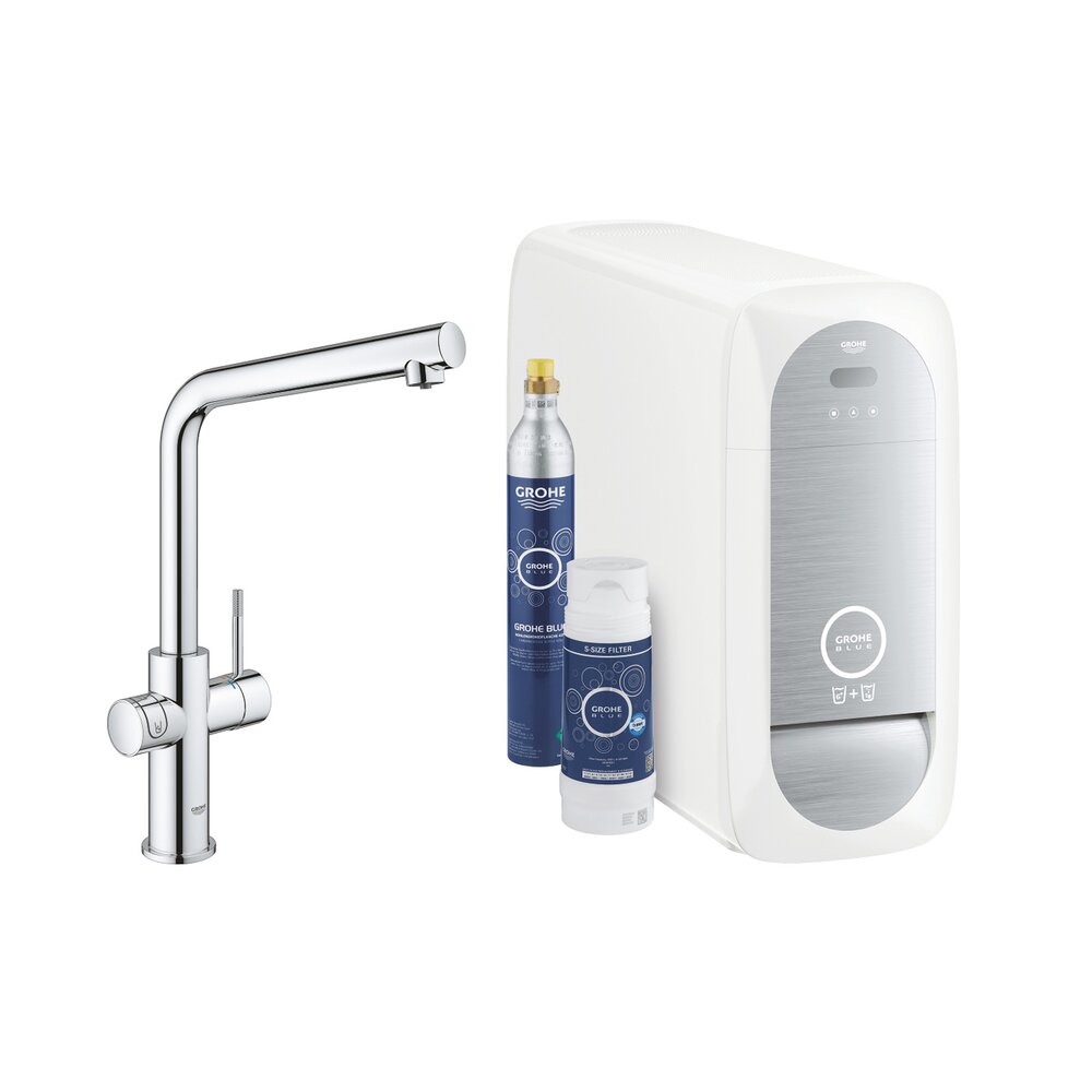 Baterie bucatarie Grohe Blue Home crom pipa tip L si Starter Kit Baterie