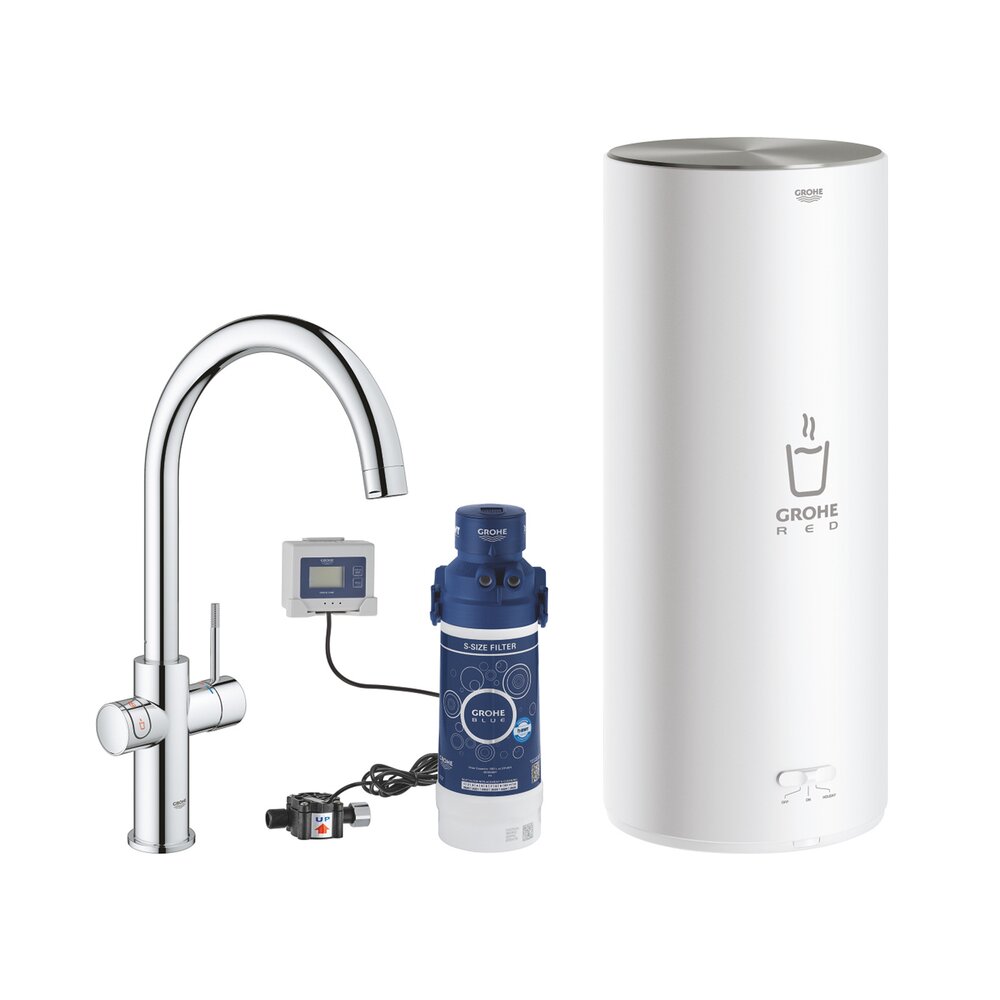 Baterie bucatarie Grohe Red Duo crom pipa tip C si boiler marimea L Grohe