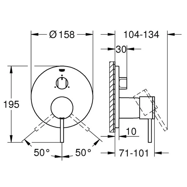 Baterie cada - dus incastrata Grohe Atrio crom 3 iesiri picture - 2