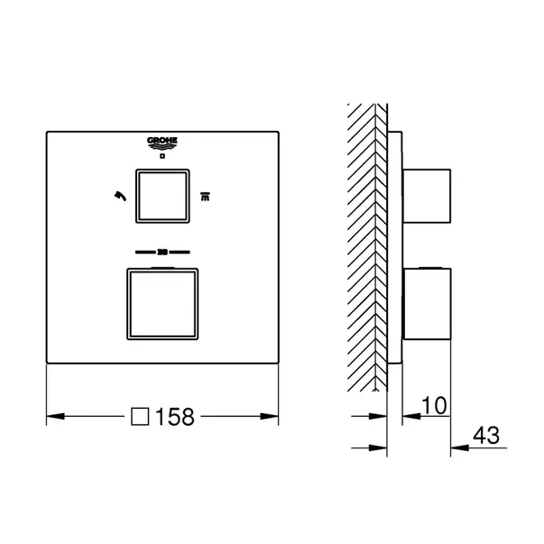 Baterie dus incastrata Grohtherm Cube 2 iesiri termostatata antracit periat Hard Graphite fara corp ingropat picture - 4