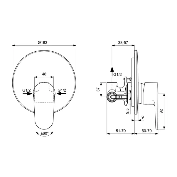 Baterie dus incastrata Ideal Standard Cerafine O rose mat cu corp ingropat picture - 3
