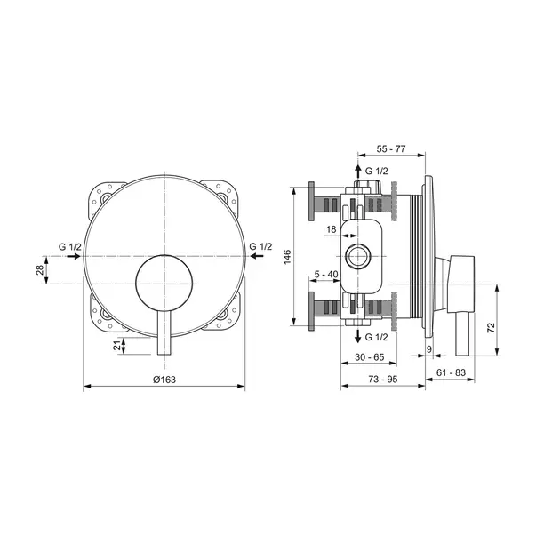Baterie dus incastrata Ideal Standard Ceraline negru mat cu corp incastrat picture - 6
