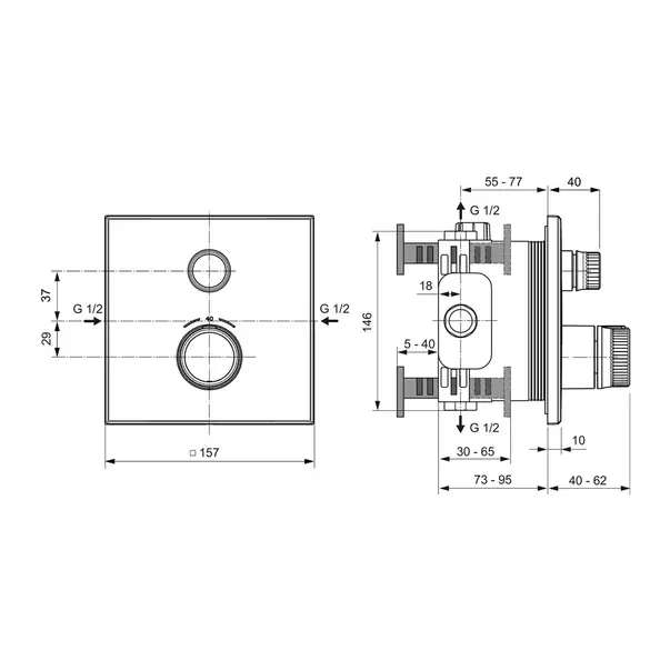 Baterie dus incastrata Ideal Standard Ceratherm Navigo patrata auriu periat fara corp ingropat picture - 3