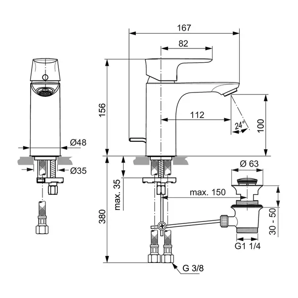Baterie lavoar Ideal Standard Connect Air pentru proiecte crom lucios cu ventil metalic picture - 7
