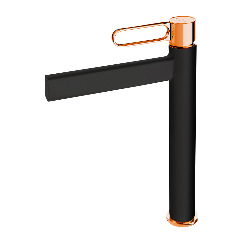 Baterie lavoar inalta FDesign Zaffiro monocomanda negru – rose gold FDesign