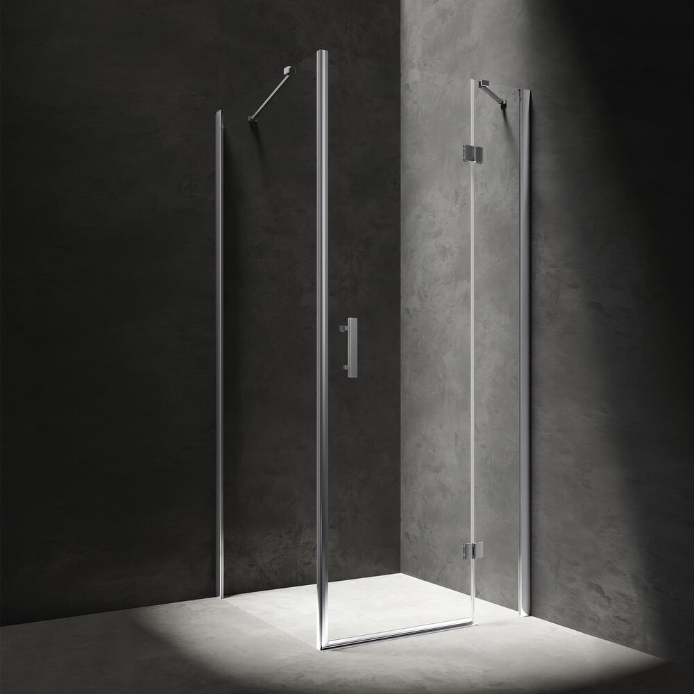 Cabina de dus dreptunghiulara cu usa cu balamale Omnires Manhattan crom/transparent 80×90 cm 80x90