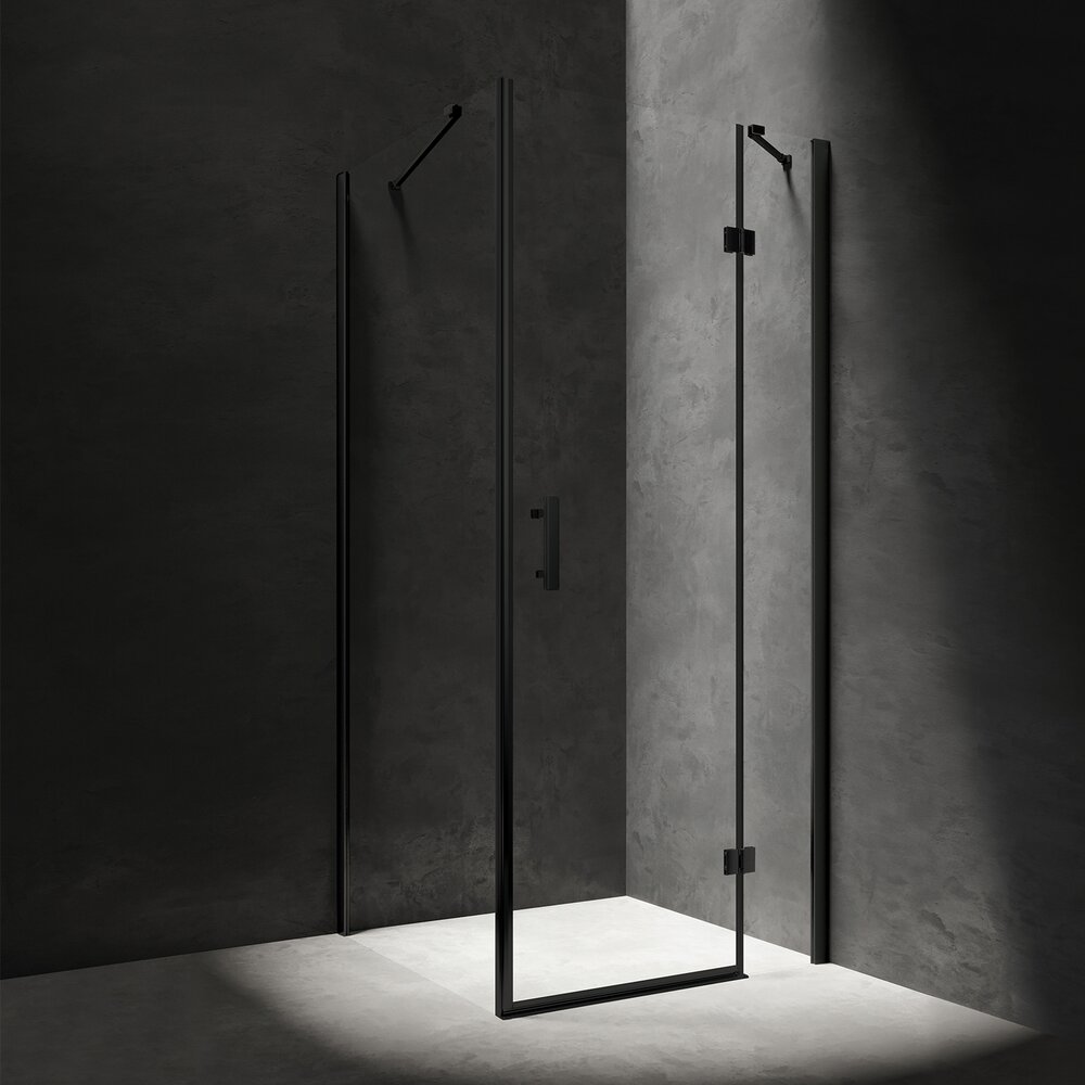 Cabina de dus dreptunghiulara cu usa cu balamale Omnires Manhattan negru mat/transparent 100×90 cm neakaisa