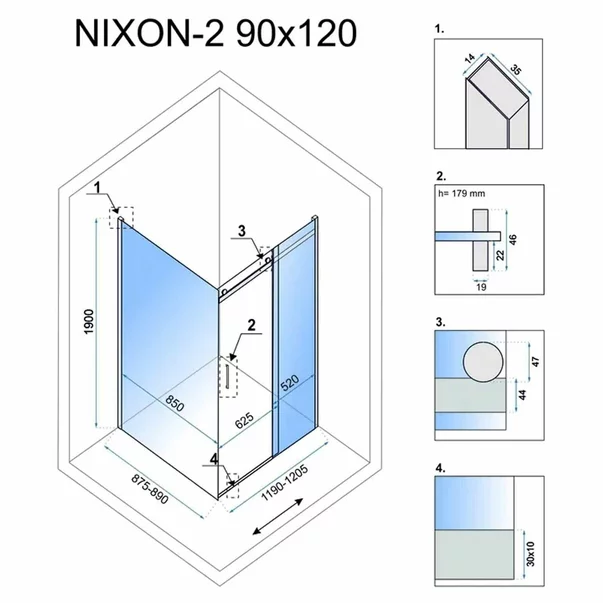 Cabina de dus dreptunghiulara cu usa glisanta Rea Nixon 90x120 crom dreapta picture - 2