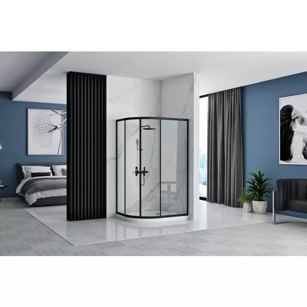 Cabina dus cu cadita semirotunda Rea Look cu doua usi culisante 80x100 negru mat dreapta picture - 5