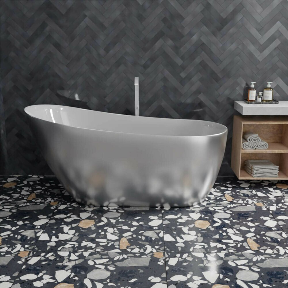 Cada freestanding Massi Metallic Collection Stilla argintiu lucios 150×70 cm cu preaplin auriu 150x70