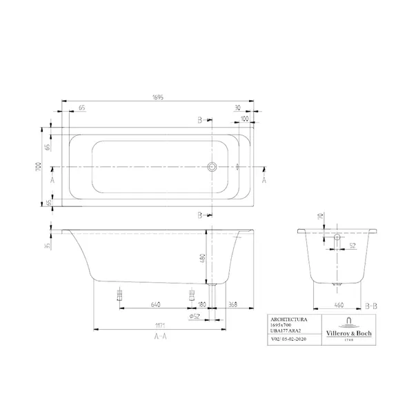 Cada rectangulara Villeroy&Boch Architectura alb alpin 170x70 cm picture - 3