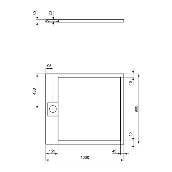 Cadita de dus dreptunghiulara Ideal Standard i.life Ultra Flat S alb pur 100x90 cm picture - 5