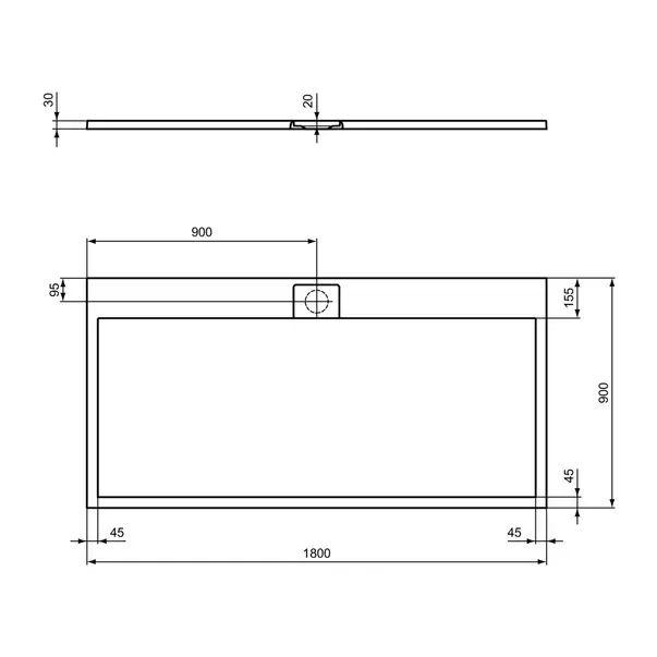 Cadita de dus dreptunghiulara Ideal Standard i.life Ultra Flat S gri asfaltic 180x90 cm picture - 5