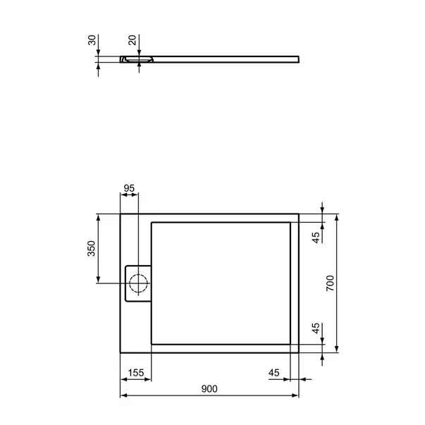 Cadita de dus dreptunghiulara Ideal Standard i.life Ultra Flat S gri asfaltic 90x70 cm picture - 5