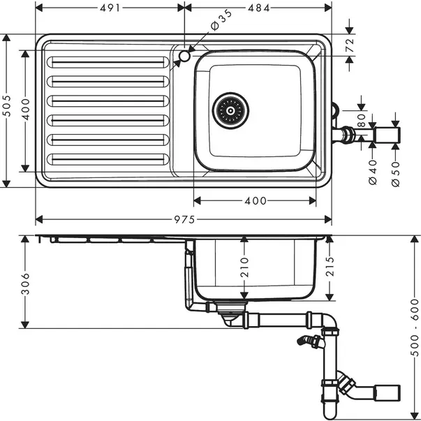 Chiuveta bucatarie Hansgrohe S41 inox 97.5x50.5 cm picture - 2
