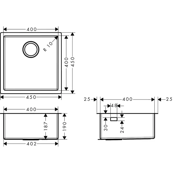 Chiuveta bucatarie Hansgrohe S71 inox 45x45 cm picture - 2