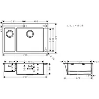 Chiuveta bucatarie Hansgrohe S71 inox 75.5x50 cm cu orificiu buton control picture - 2